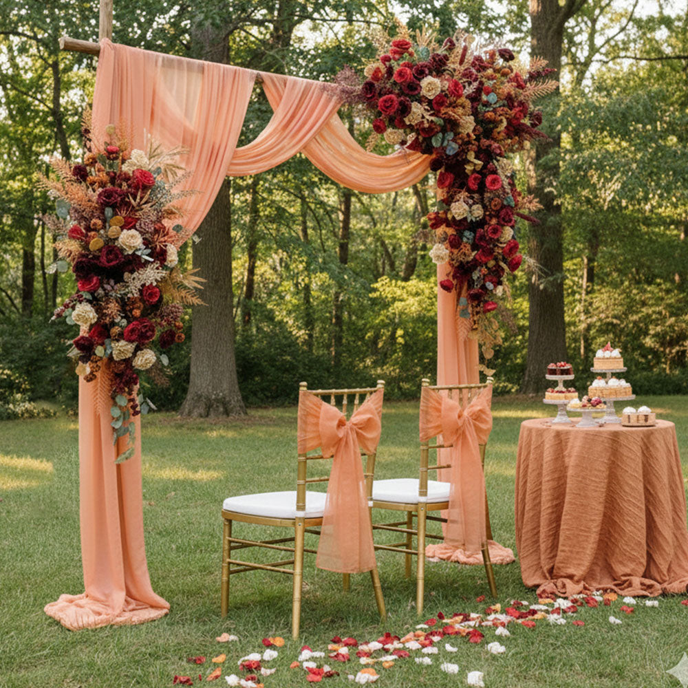 Red rustic artificial flowers wedding arch charming ceremony backdrop decor