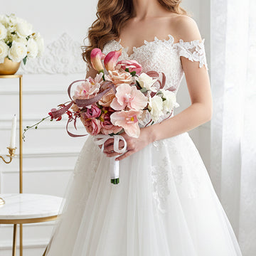 12 inches Free-form Bridal Bouquets in Dusty Artificial Rose and Calla Lily