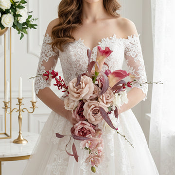 12 inches Cascade Bridal Bouquets in Dusty Rose and Calla Lily