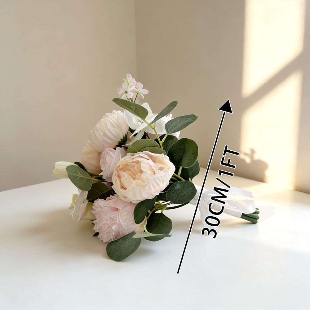 12 inches Free-form Bridal Bouquets Realistic Garden Roses in Blush Pink