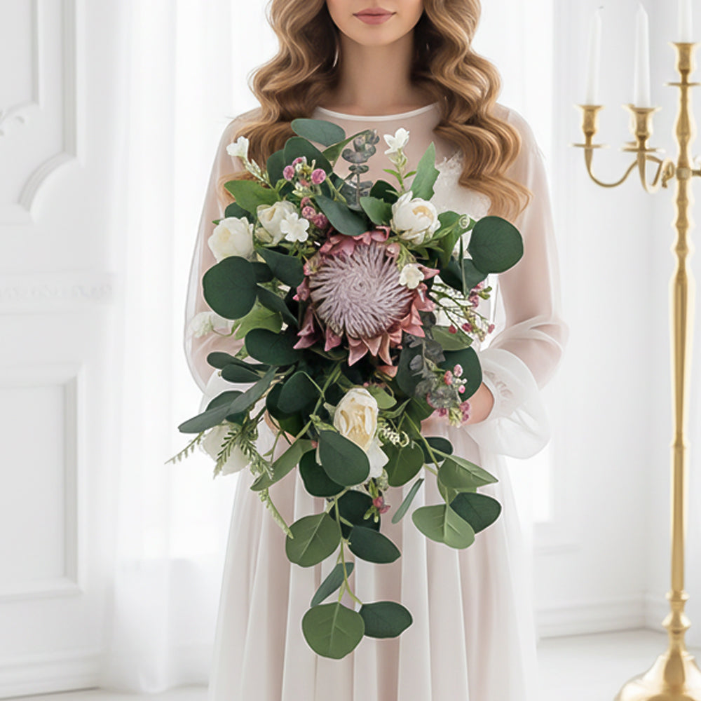 Beda Pink Bespoke Premium silk artificial flowers Faux wedding bouquets beautiful Protea stems