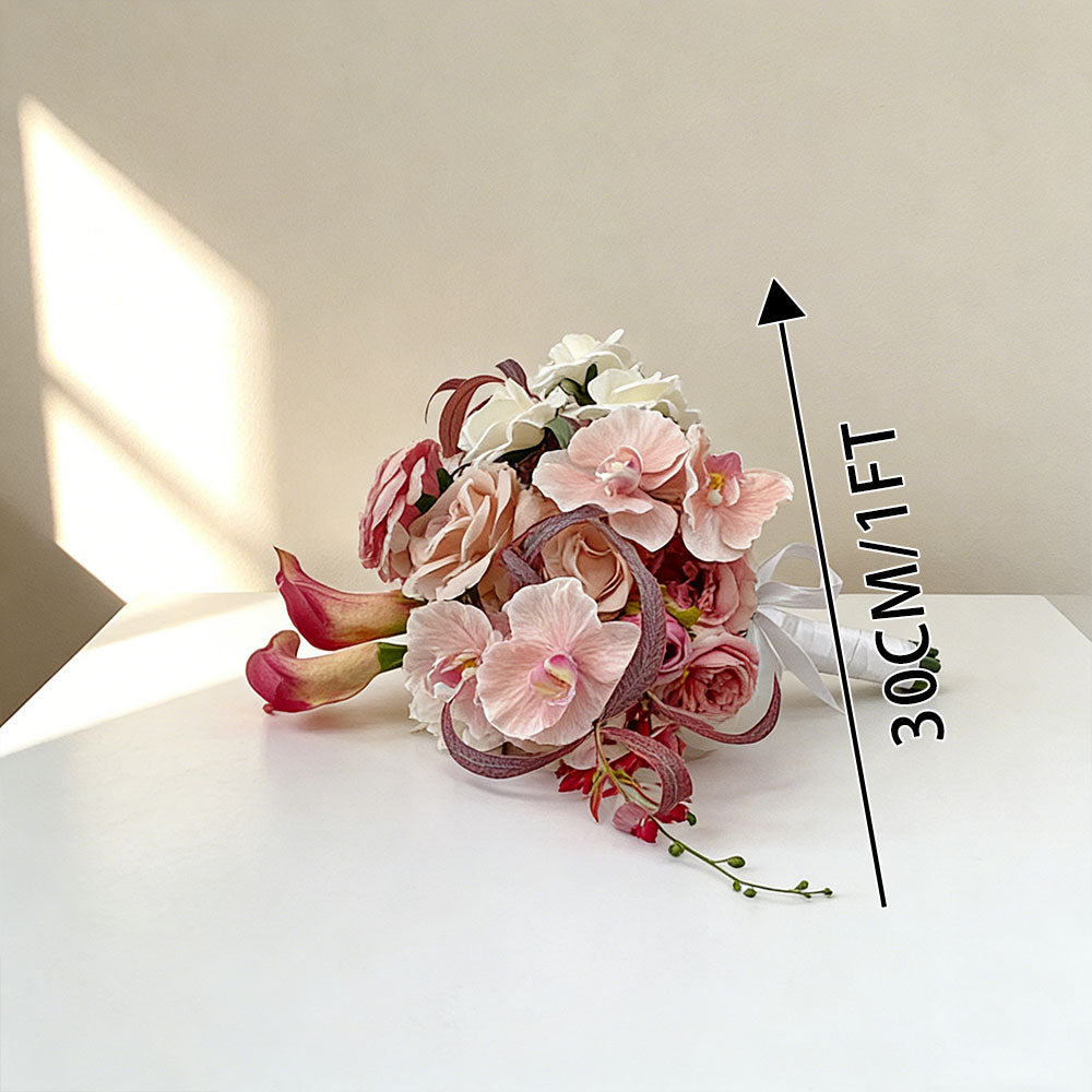 12 inches Free-form Bridal Bouquets in Dusty Artificial Rose and Calla Lily