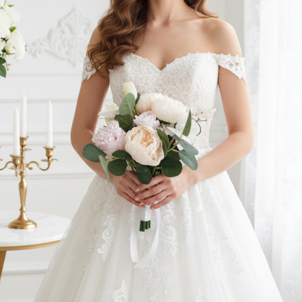 Beda Pink Green Realistic artificial flowers wedding bouquets lush garden rose pieces