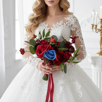 12 inches Free Form Bridal Bouquets in Blue and Red