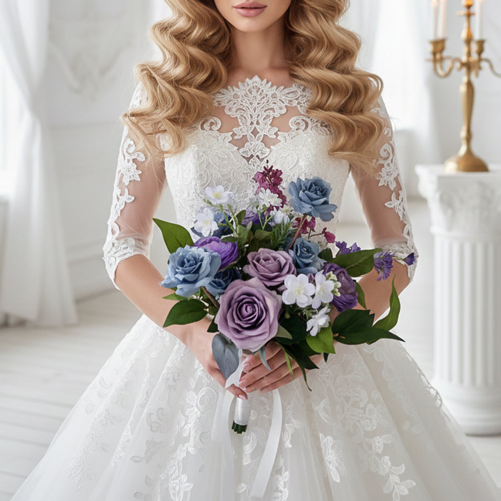 Beda Purple Luxury artificial flowers bridal wedding bouquets silk Roses collections