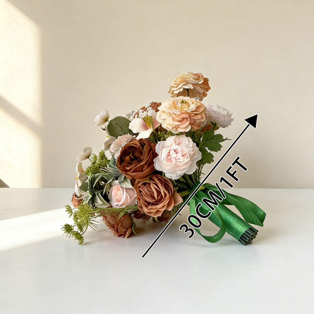 12 inches Artificial Flowers Bridal Bouquets in Dusty Rose and Brown