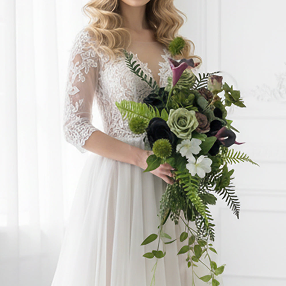 Beda Green Fern Luxe bridal bouquets made using realistic Tropicals artificial flowers forever