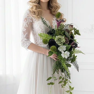 12 inches Cascade Bridal Bouquets in Green Fern