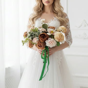 12 inches Artificial Flowers Bridal Bouquets in Dusty Rose and Brown