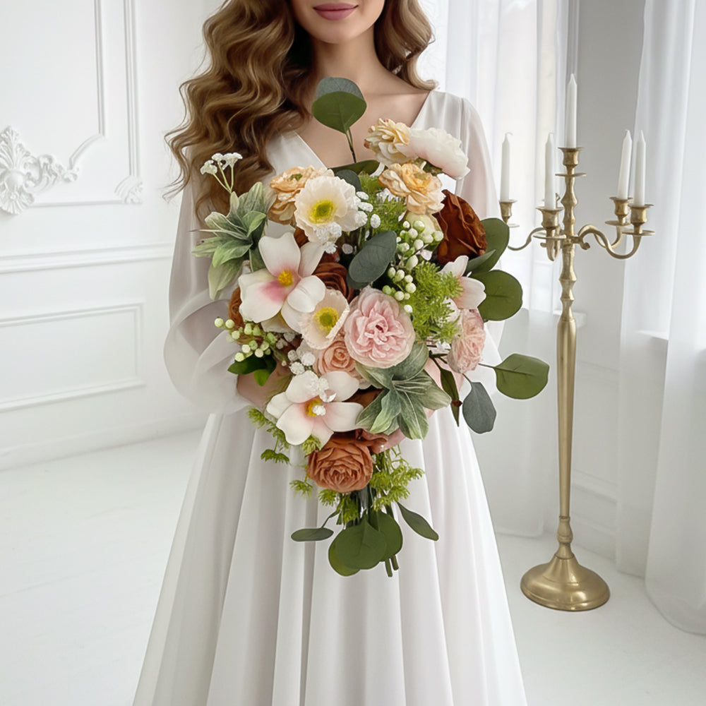 Beda pink Real touch wedding bouquets premium faux artificial flowers garden roses