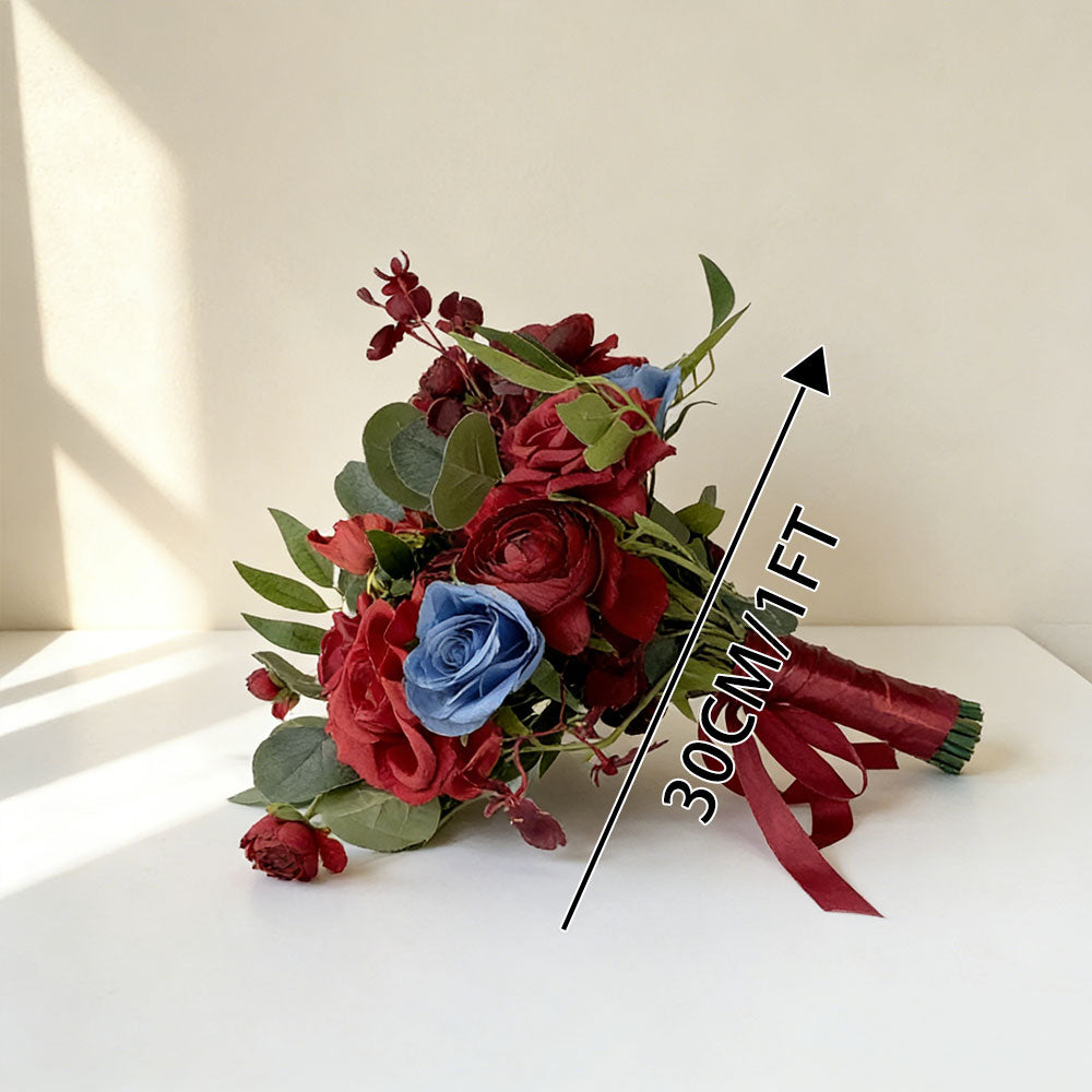 12 inches Free Form Bridal Bouquets in Blue and Red