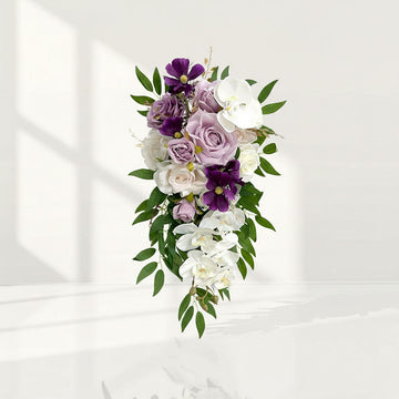 Beda Lilac Purple Artificial Flowers Wedding Bridal Bouquets with Premium Silk Peony and Eucalyptus