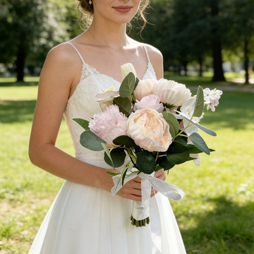 12 inches Free-form Bridal Bouquets Realistic Garden Roses in Blush Pink
