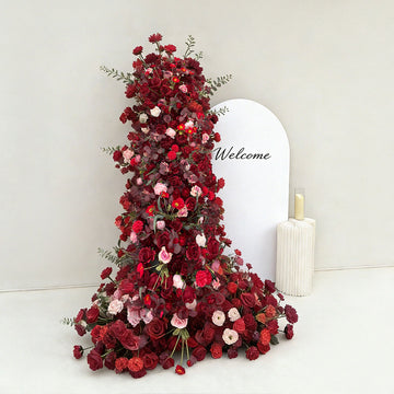 Beda Burgundy Premium silk roses and peony artificial flowers wedding broken arch luxury backdrop