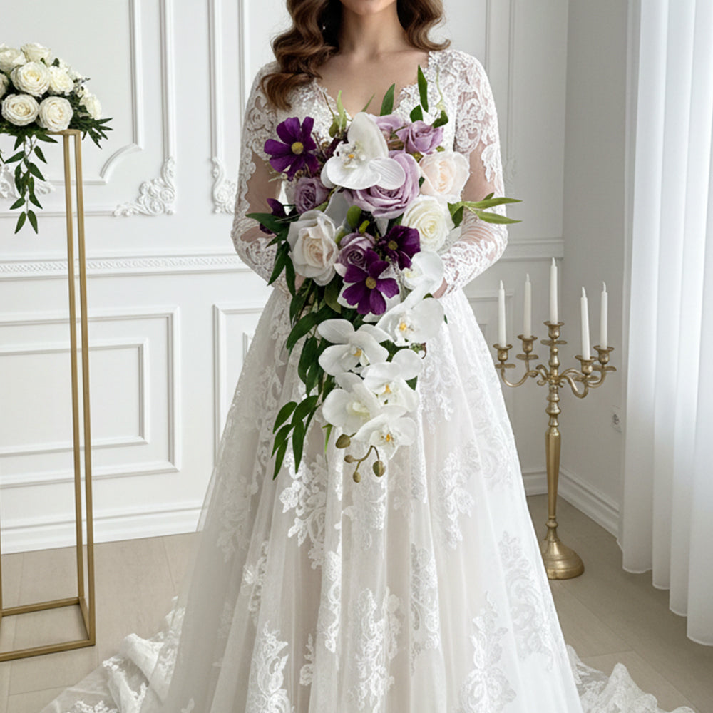 Beda Lilac Purple Artificial Flowers Wedding Bridal Bouquets with Premium Silk Peony and Eucalyptus