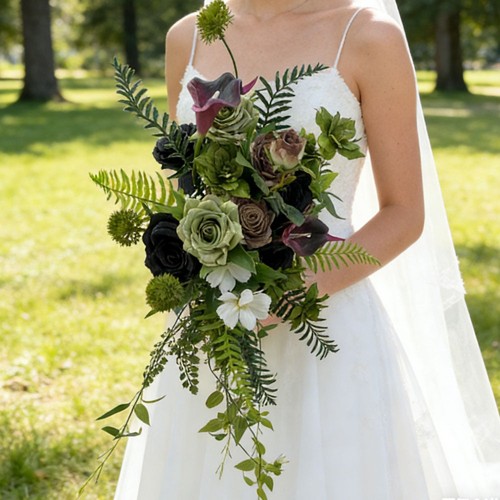 12 inches Cascade Bridal Bouquets in Green Fern