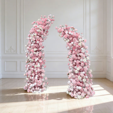 Beda Elegant Floral Wedding Arch Pillars Horn Shaped Blush Pink Artificial Flower Arrangements Free Shipping