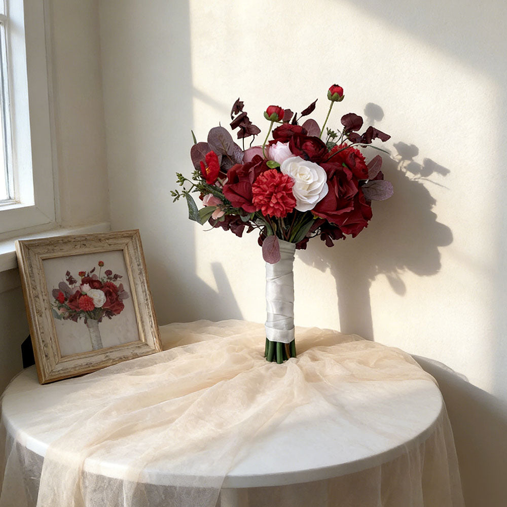 Beda red High end fake artificial flowers wedding bridal bouquets silk roses arrangements