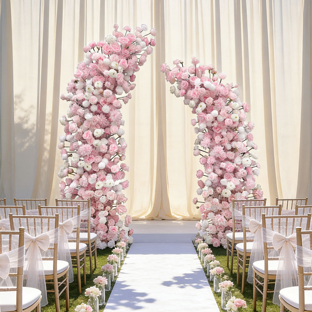 Beda Elegant Floral Wedding Arch Pillars Horn Shaped Blush Pink Artificial Flower Arrangements Free Shipping