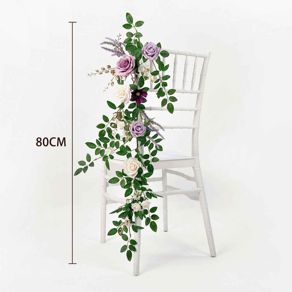 80cm Wedding Chair Flower Garland in Purple Green