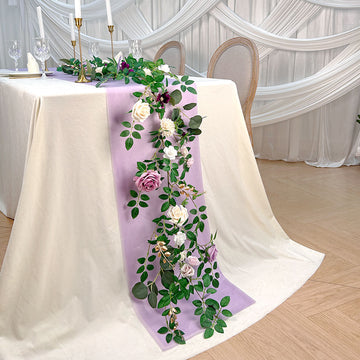 6ft Table Runner Flower Garland in Purple White