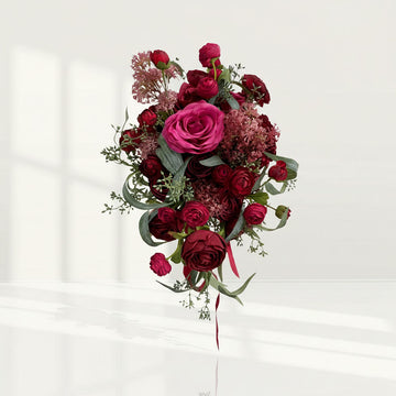 Beda Red Color Wedding party artificial flowers Bridal bouquets silk Lace centerpiece