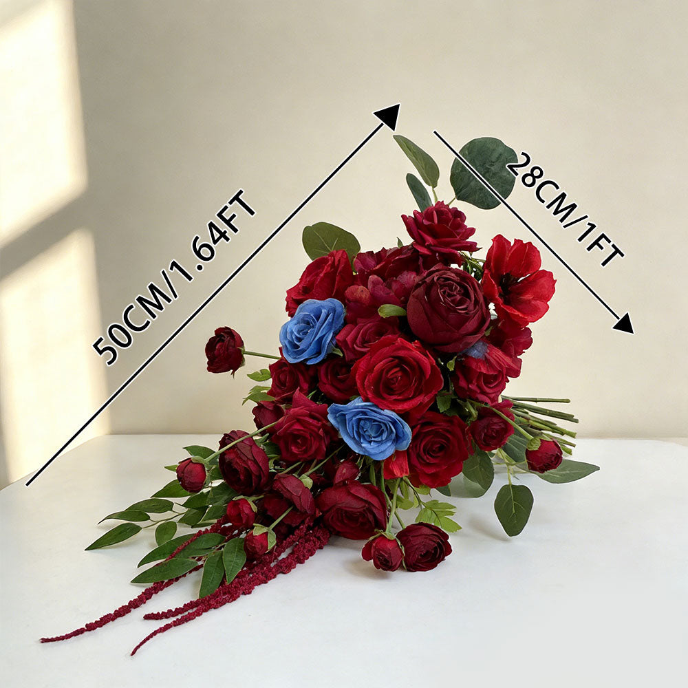 12 inches Cascade Bridal Bouquets in Artificial Eucalyptus and Red Roses