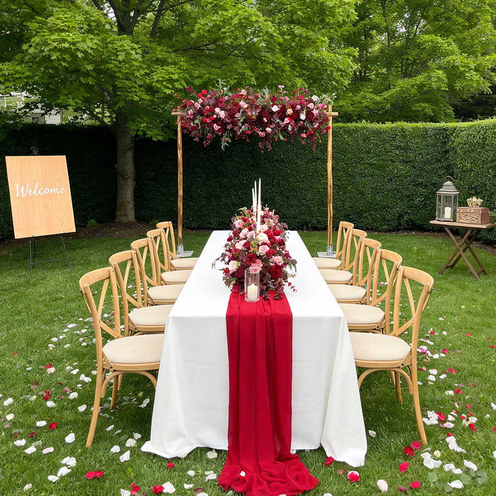 Beda Burgundy fake flowers hanging runner elegant durable reusable table decor at wedding