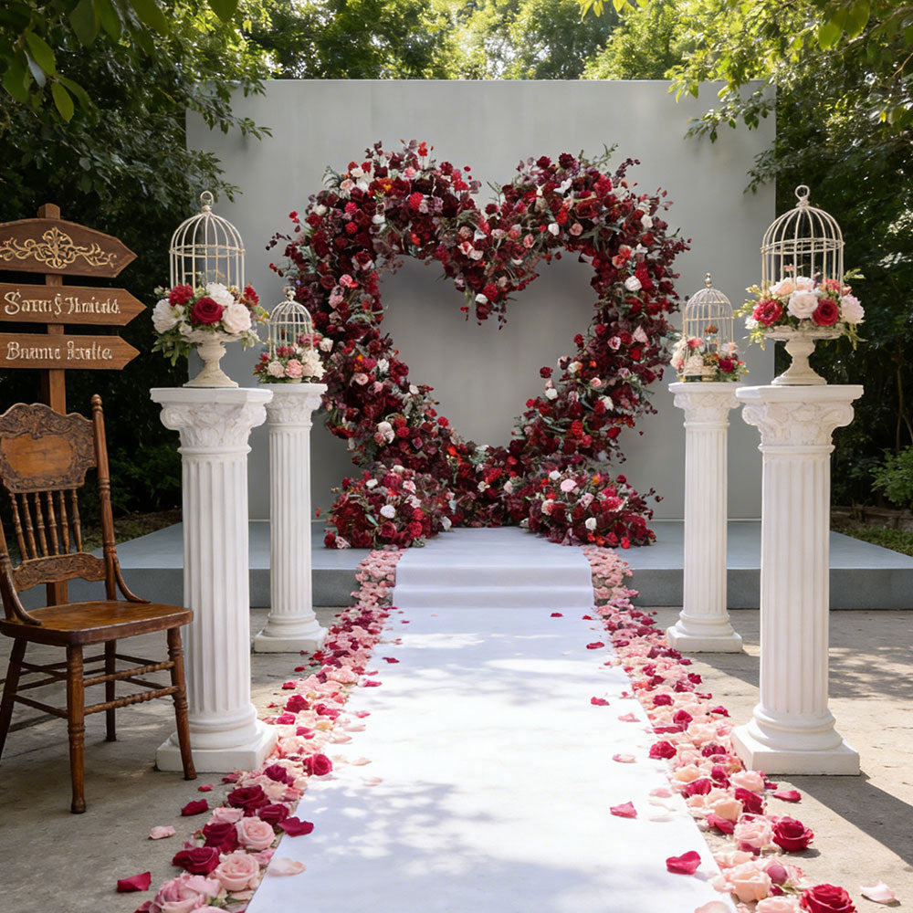 Beda red artificial floral arrangements wedding heart arch romantic ceremony floral entrance gate decoration