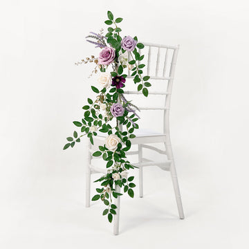 80cm Wedding Chair Flower Garland in Purple Green