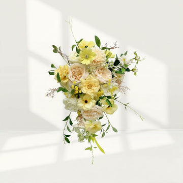 Beda Yellow Luxury Artificial Faux Flowers Bouquets for Brides Wedding Silk Peony Orchids Bridal Bouquet