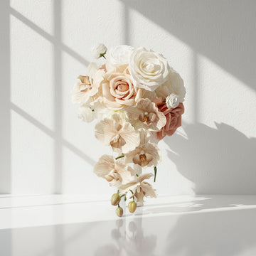 Beda Ivory Color Artificial wedding Silk flowers Bridal bouquets featuring realistic Roses blooms