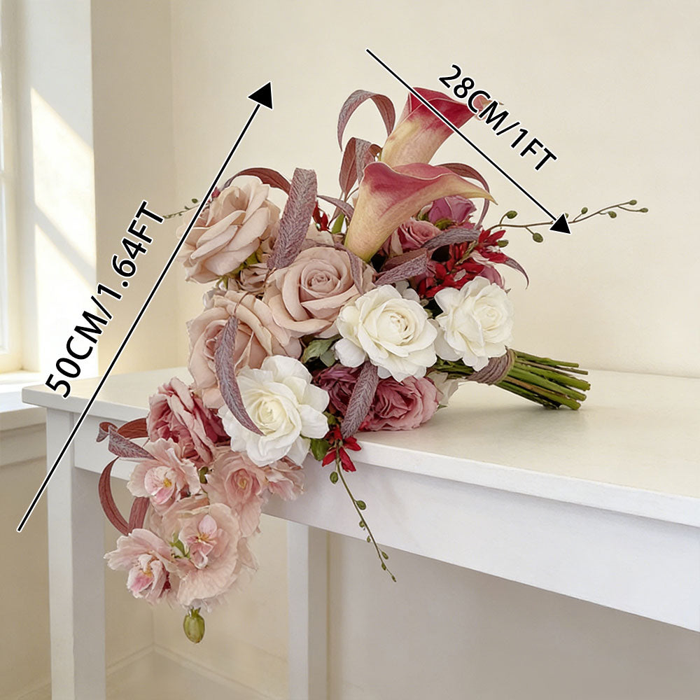 12 inches Cascade Bridal Bouquets in Dusty Rose and Calla Lily