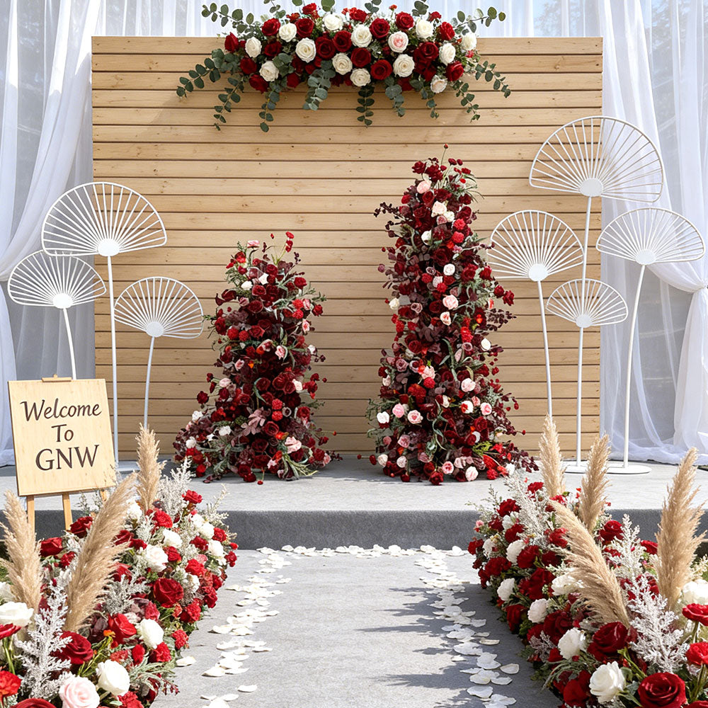 Beda red blooms roses artificial flowers arch pillar wedding elegant indoor and outdoor use backdrop decor