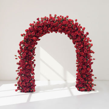8ft Red premium artificial faux flowers wedding arch complete kit easy assembly