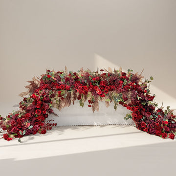 Red artificial flowers runner wedding premium faux silk floral table decor