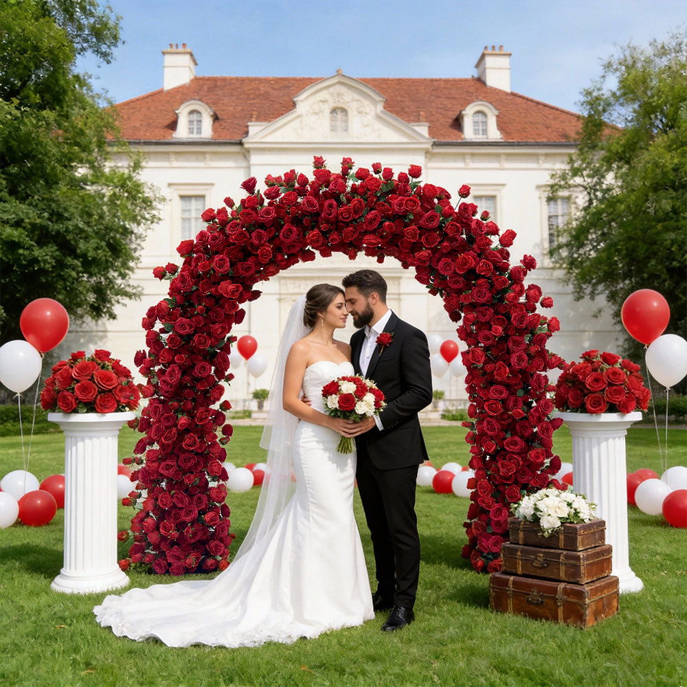 8ft Red premium artificial faux flowers wedding arch complete kit easy assembly