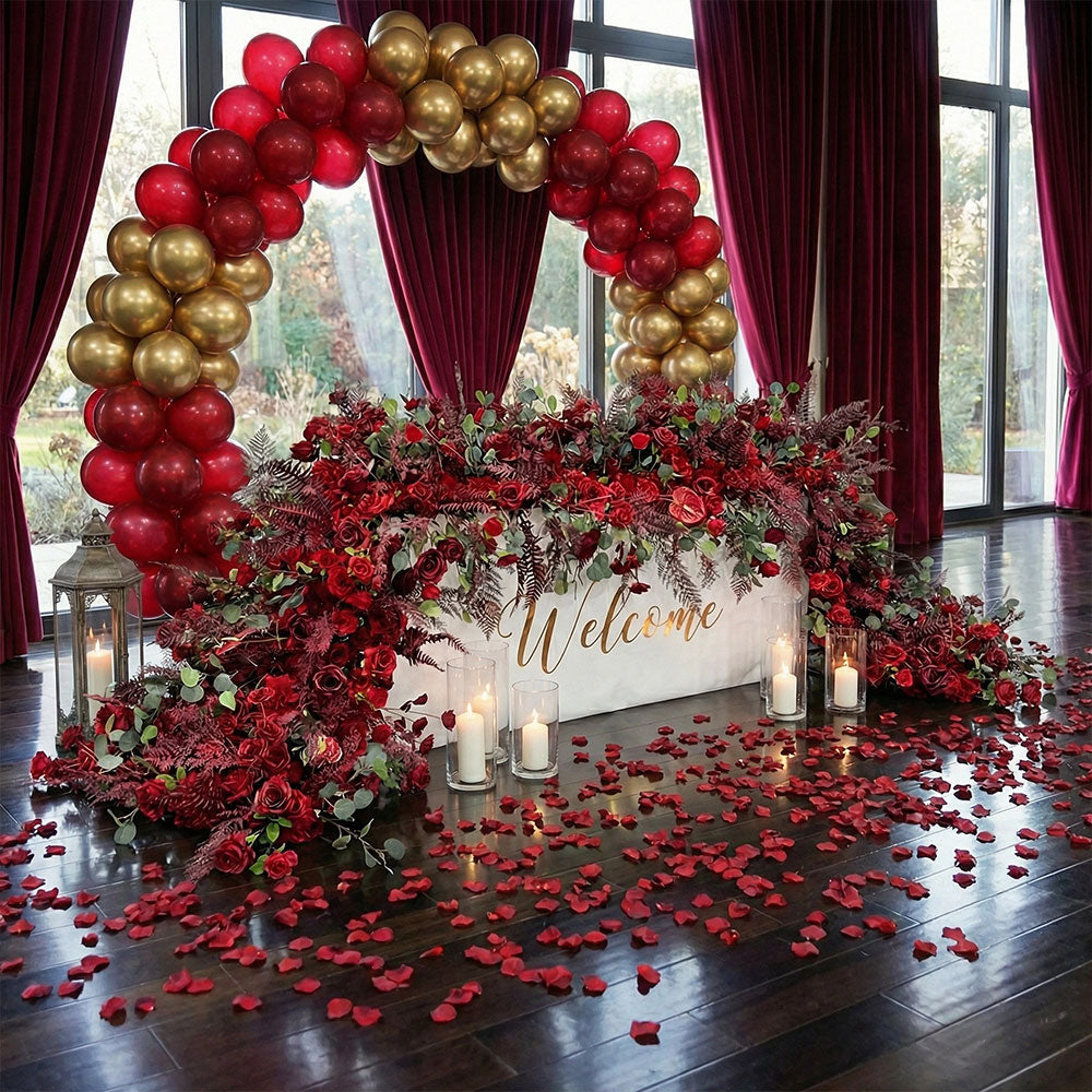Red artificial flowers runner wedding premium faux silk floral table decor