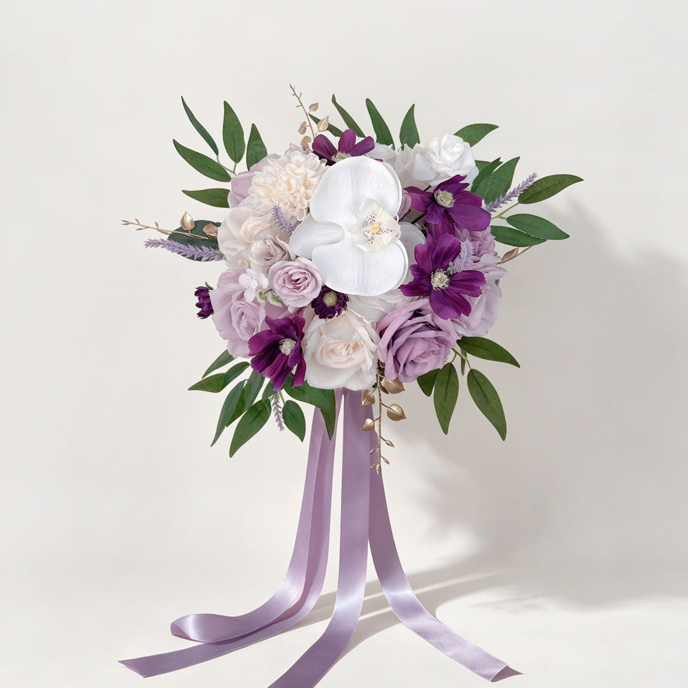 14 inches Round Head Bridal Bouquets in Lilac White