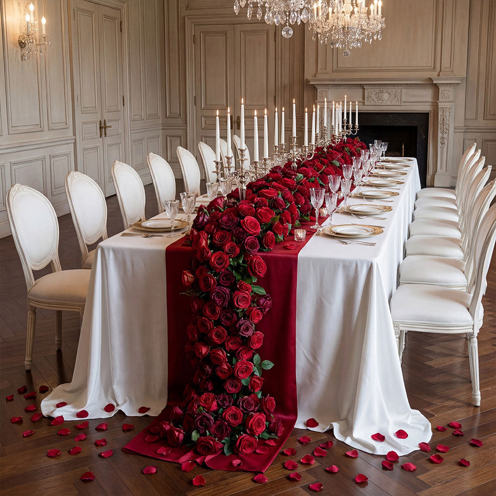 10ft red artificial flowers runner wedding premium silk floral runner realistic durable reusable elegant decor