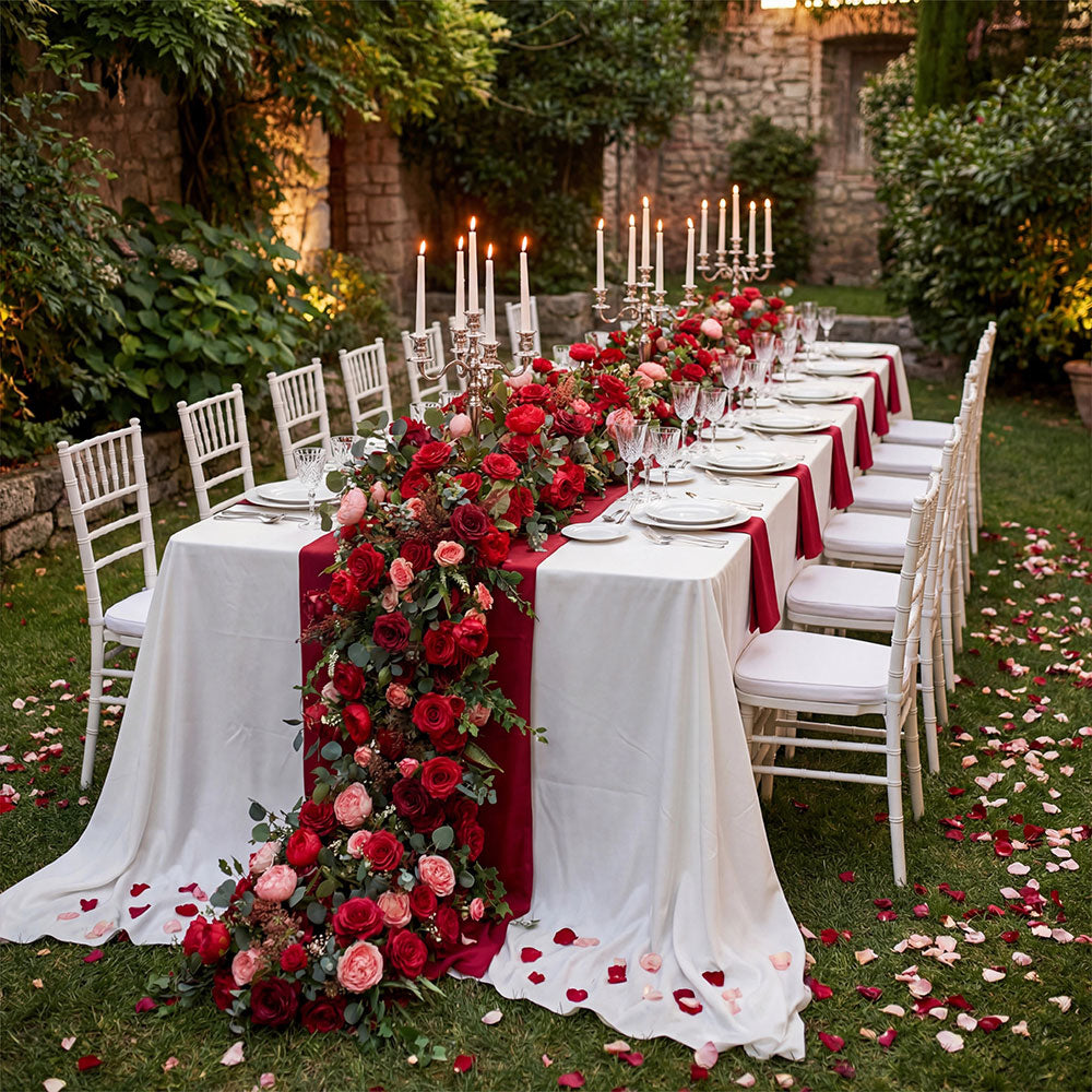 10ft Red Faux flowers runner lifelike silk floral props elegant premium durable wedding decor