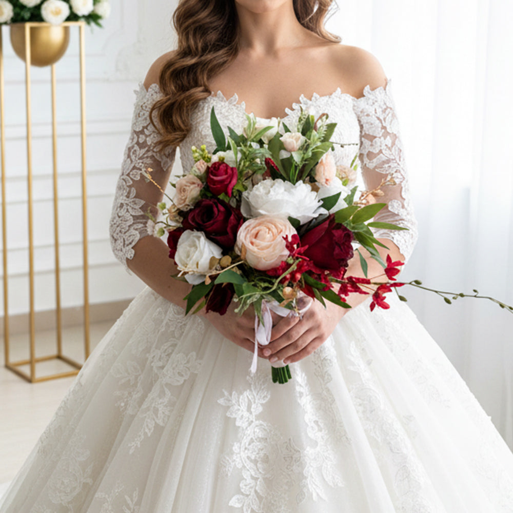 Beda Red Realistic Fake Flowers Bouquets for Wedding Artificial Rose Bridal Bridesmaid Bouquets Sales