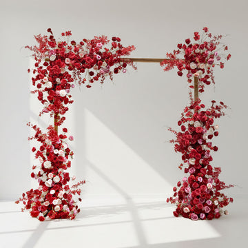 8ft Red realistic silk artificial flowers door arch for wedding ceremony entrance decor