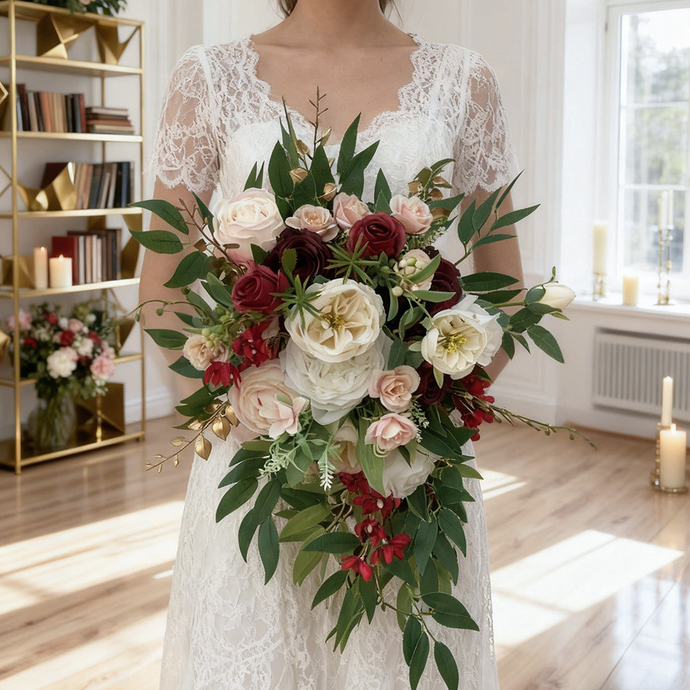 Beda White High quality fake flower wedding Bridal bouquets artificial rose Ivory collections