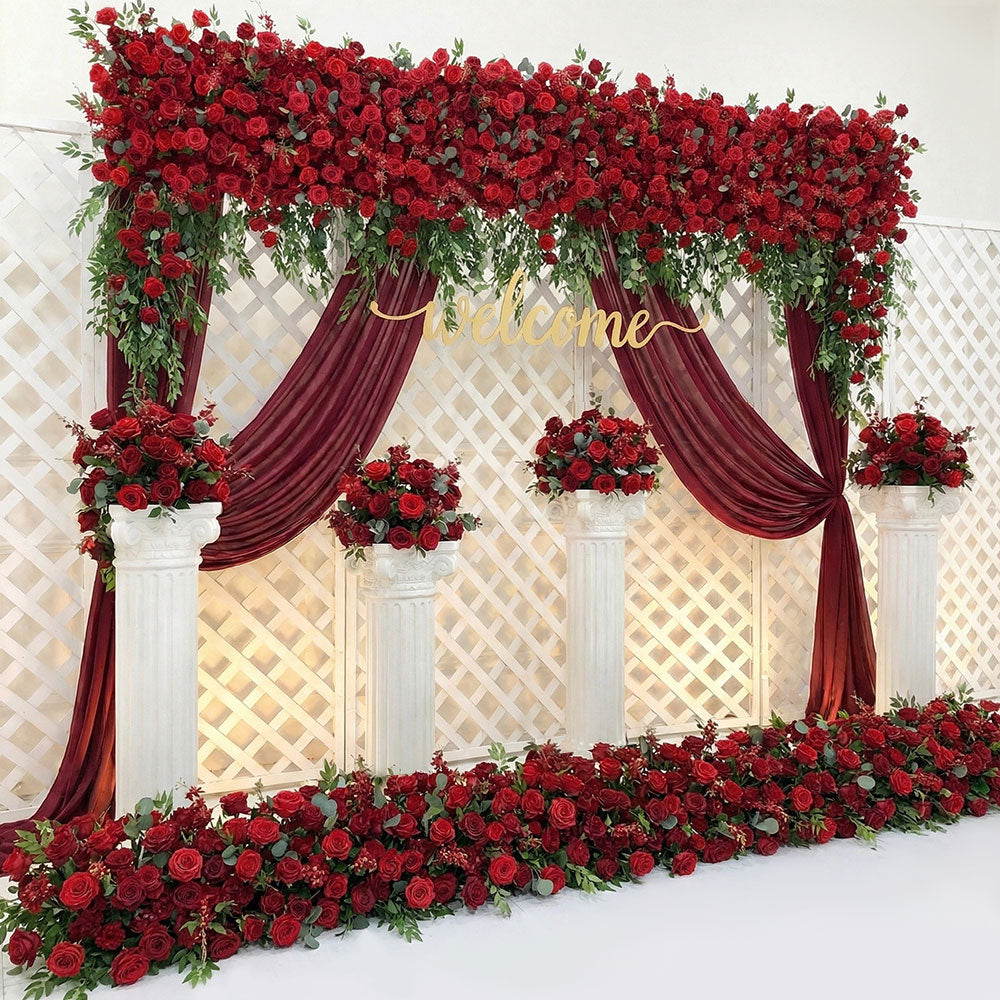 Red artificial flowers runner wedding high quality faux floral decor