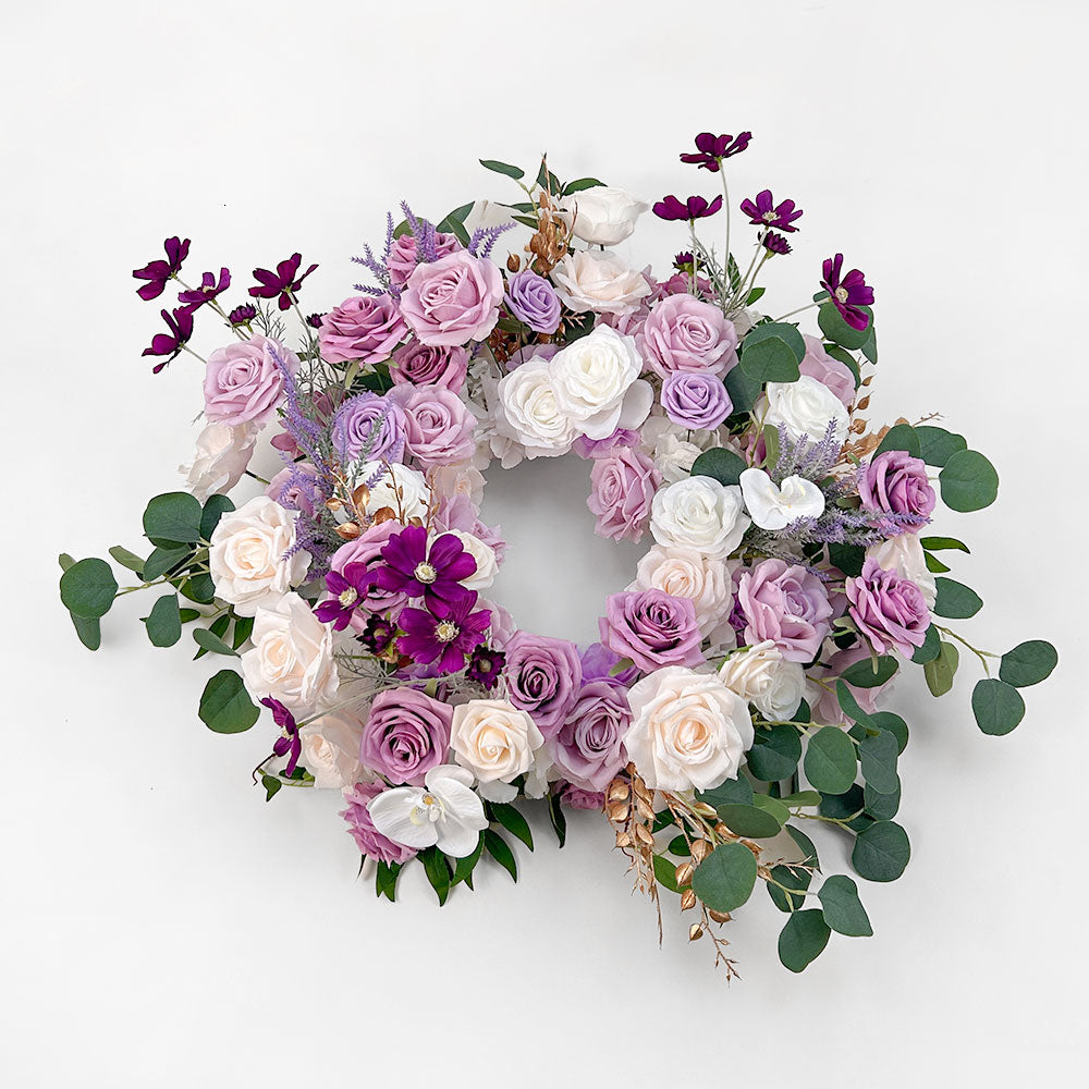 20" Lilac & White Artificial Candle Wreath Centerpiece – 50cm