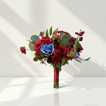 Beda Red silk flower wedding bouquets artificial Eucalyptus Rose bridal arrangements