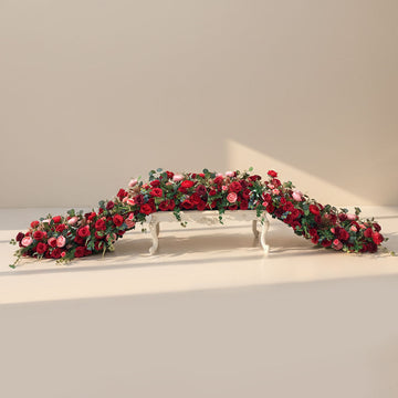 10ft Red Faux flowers runner lifelike silk floral props elegant premium durable wedding decor