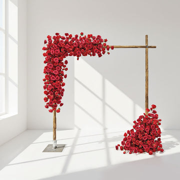 Red high end artificial floral arch wedding premium silk flower backdrop