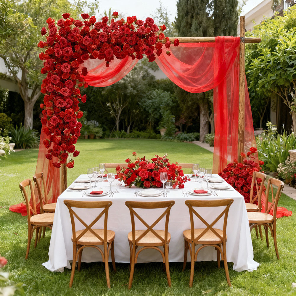 Red high end artificial floral arch wedding premium silk flower backdrop